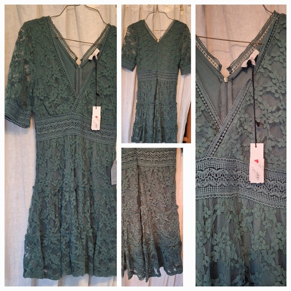 NWT NSR Lace V-Neck Short Sleeve Mini Dress S xS Apple Green - Picture 1 of 1